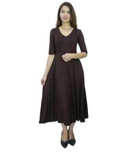 Coffee Brown Cotton Mix Midi Dress For Women-WDR5135