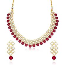 Sukkhi Kundan Modish Gold Plated Red Choker Necklace Set for