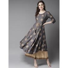 Women Charcoal Grey & Golden Printed Anarkali Kurta