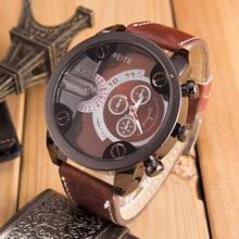 FashionieStore Men's wristwatch Luxury Mens Analog Sport Steel Case Quartz Leather Wrist Watch Brown