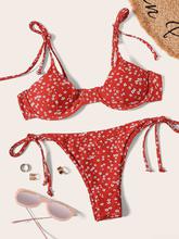 Calico Print Underwire Top With Tanga Bikini Set