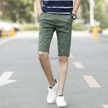 Light Green Cotton Solid 3/4th Shorts For Men