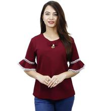 Maroon Bowed Solid Top For Women