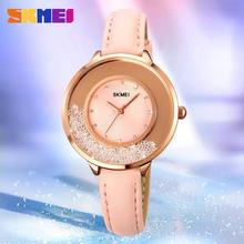 SKMEI 1782 Diamond Dial Japanese Quartz Movement Leather Band Watch For Women's W/ Rotatable Rhinestone