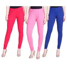 Sheetal Pack Of 3 Solid Churidar Leggings For Women- Strawberry Pink/Taffy Pink/Royal Blue