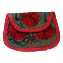 Red/Blue Floral Embroidered Small Zip Purse For Women