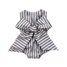 Newborn Baby Girl Bow Stripe Sleeveless Jumpsuit Romper Clothes Summer