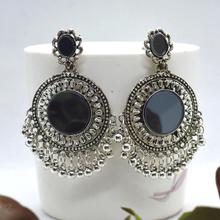 Mirror Studded Top Style Round Metal Jhumka Earrings For Women