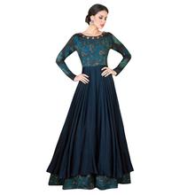 Stylee Lifestyle Navy Blue Satin Embroidered Gown (1315)