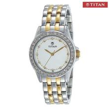 Titan 9798BM02 White Dial Stainless Steel Strap Watch For Women