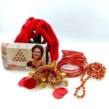 Red/Golden Crystal Mala + Bangles + Hair Dhaago and Free Tika- Golden/Red