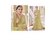 Embroidered Saree With Unstitched Blouse For Women-Light Green