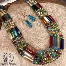 Coloured  Bead Multi-row Necklace Set