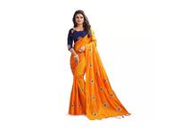 Orange Embroidered Saree With Unstitched Blouse