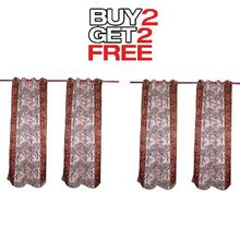 Curtains Buy 2 Get 2 Free [4pcs] [Winter Tree Design] - Brown