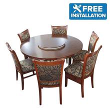 Sunrise Furniture 6-Seater Wooden Round Dining Table With Revolving Top - Walnut