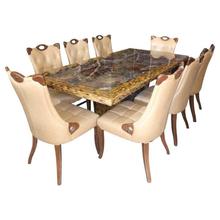 8-Seater Tan Brown Wood/Marble Rectangle Dining Table (6017)
