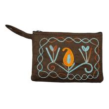 Brown Flower Embroidered Hand Purse For Women