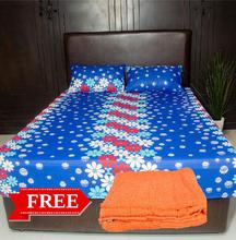 Buy 1 King Size Cotton Bedsheet Blue & Get Bath Towel Free