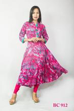 Pink blue  Rayon Printed Flared Umbrella Kurti with Leggings Set-BC 912