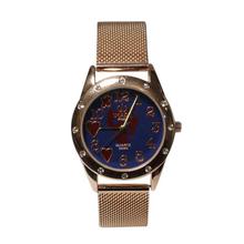 Stone Studded Round Dial Steel Meshed Strap Analog Watch For Women