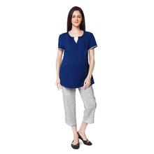 Nine Maternity Navy Blue/Grey Printed Pyjama Set For Women -5359