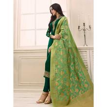 Stylee Lifestyle Green Satin Embroidered Dress Material (1765)