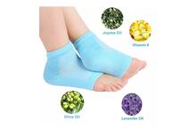 Unisex Moisturizing Heel Socks for Dry Hard Crack and Pain Relief with Open Toe Botanical Gel Pad-Blue