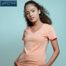 Hills & Clouds V Neck T-Shirt For Women (Peach)