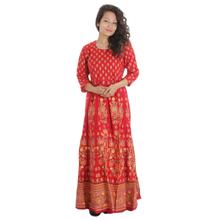 Pkshee Red Printed Rayon Long Flared Kurti/ Gown