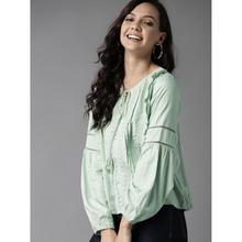 Casual Full Sleeve Self Design Women Green Top