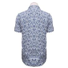 White/Blue Cotton Printed Shirt For Men