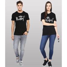 Printed Men & Women Round Neck Black T-Shirt  (Pack of 2)