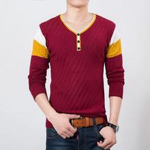 Autumn Spring Casual Men's Sweater V-Neck Striped Slim Fit