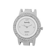 howdy Crystal Studded Analogue White Dial with Silver Chain Women's