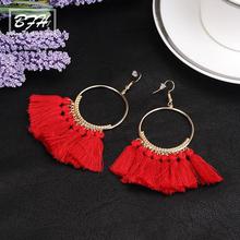 BFH Fashion Charm Large Circle Tassel Drop Earrings for Women Girl