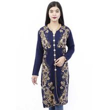 Navy/Beige Floral Front Slit Woolen Kurti For Women