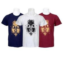 Pack Of 3 Buddha Printed 100% Cotton T-Shirt For Men-Blue/White/Maroon - 019