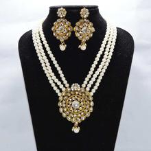 Faux Moti and Imitation Kundan Stones Embellished Adjustable Necklace & Earrings Set (JS_125)