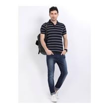 Indian Terrain Striped Regular Fit Polo T-shirts – Navy Blue