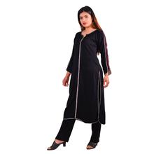 Paislei Black A-line Kurti with white thread work For Women -AW-1920-11