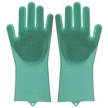 Magic Silicone Gloves, Reusable Dishwashing Gloves with Wash Scrubber, Heat Resistant Cleaning Gloves