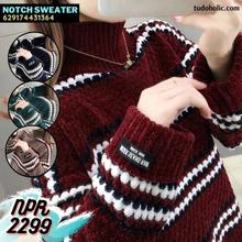 Notch Sweater - Winter Turtleneck New Stripe Loose Long