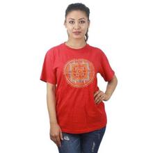 Red Mandala Printed 100% Cotton T-Shirt For Women - 011