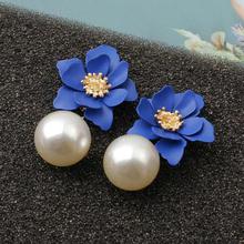 Fashion Pearl Drop Dangle Earrings paint Flower Enamel