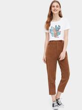 Plants And Letter Print Crop Tee