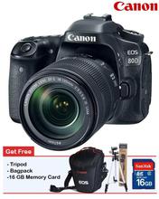 EOS 80D Digital SLR Camera Body With Single Lens: 18-135 IS USM (16 GB SD Card + Bagpack + Tripod) - Black