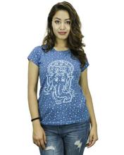 Blue Dot Ganesh Printed Round Neck T-Shirt For Women