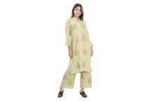Floral Embroidered Kurti with Palazzo Set For Women-Green