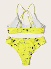 Criss Cross Top With Marble Print Bikini Set